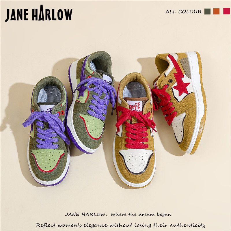 JANEHARLOW星星女鞋滑板鞋高街ins2023新款透气百搭小众原创板鞋