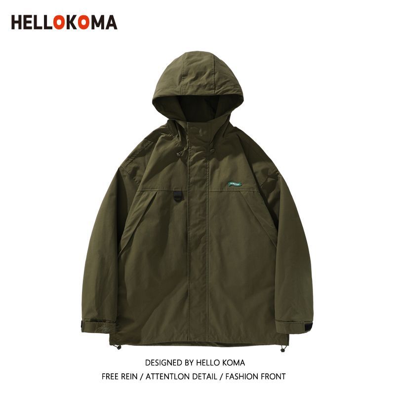 日系復古綠色美式衝鋒衣外套男春秋款森系戶外露營登山服防風衣女
