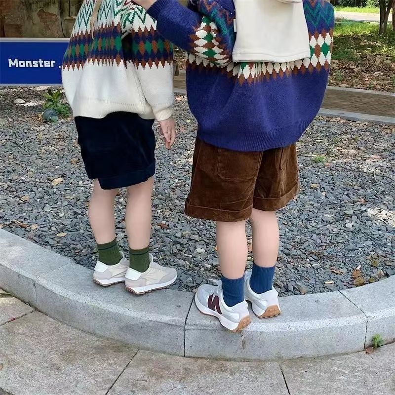 Children's corduroy shorts foreign style autumn and winter new boys and girls retro casual pants baby all-match five-point pants