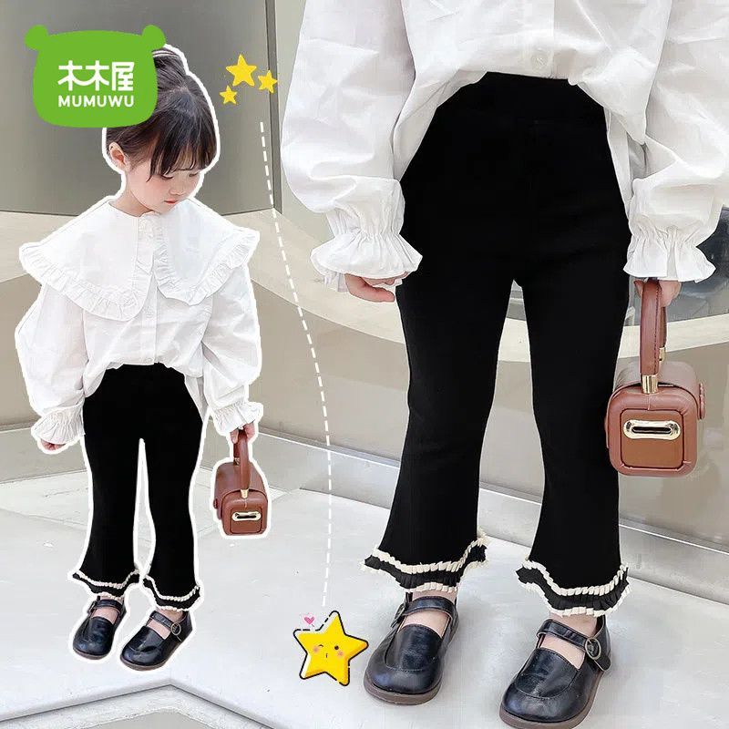  女童加絨褲子秋冬季中小童打底褲女寶寶外穿洋氣喇叭褲