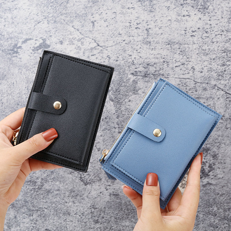 Ultra-thin short wallet for women, simple and fashionable Korean card holder, zipper buckle small wallet, high school student coin bag