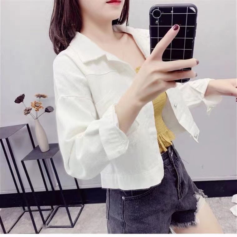 Spring and autumn coat pure cotton short section 2022 new Korean version all-match loose student small tooling denim jacket female