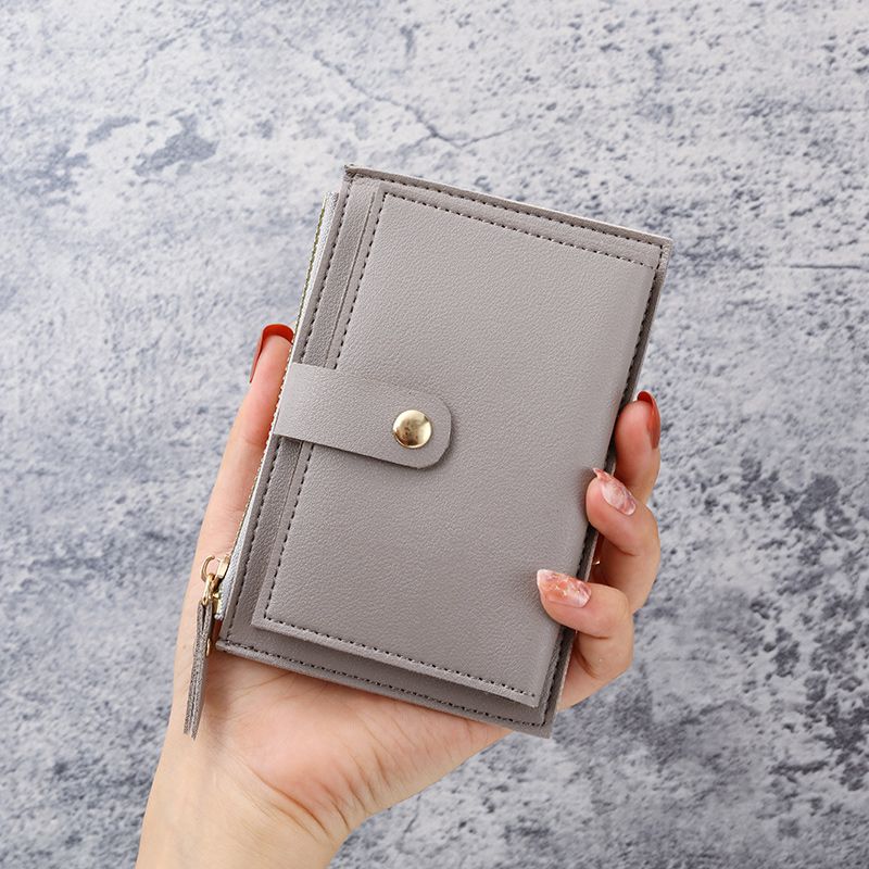 Ultra-thin short wallet for women, simple and fashionable Korean card holder, zipper buckle small wallet, high school student coin bag