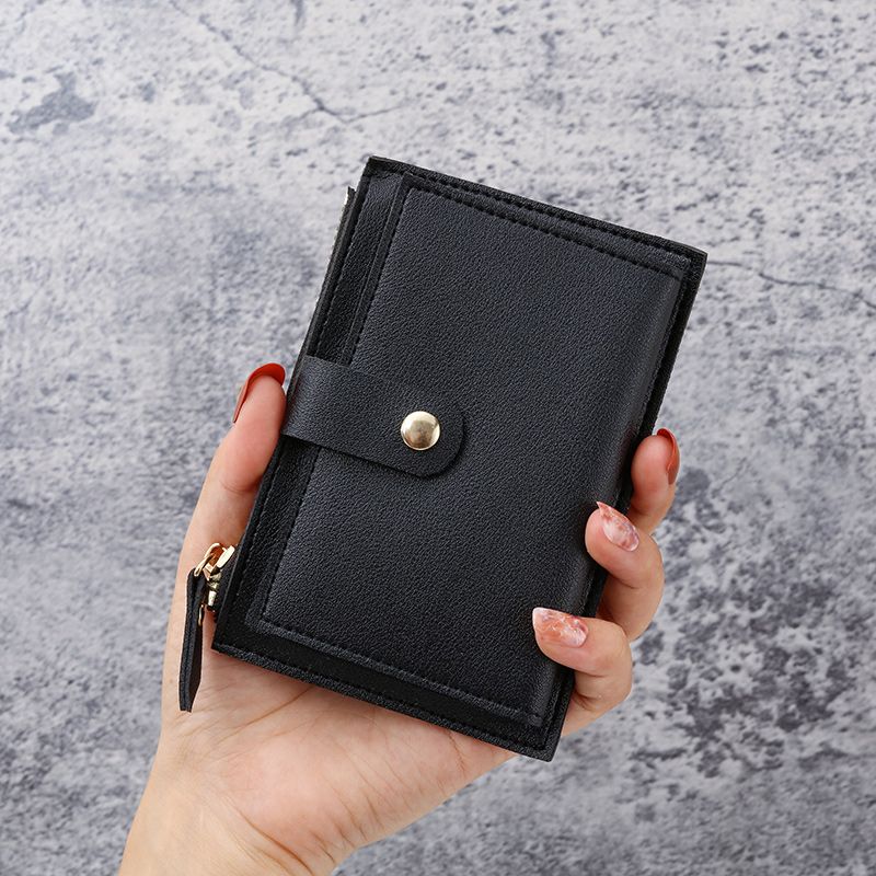 Ultra-thin short wallet for women, simple and fashionable Korean card holder, zipper buckle small wallet, high school student coin bag