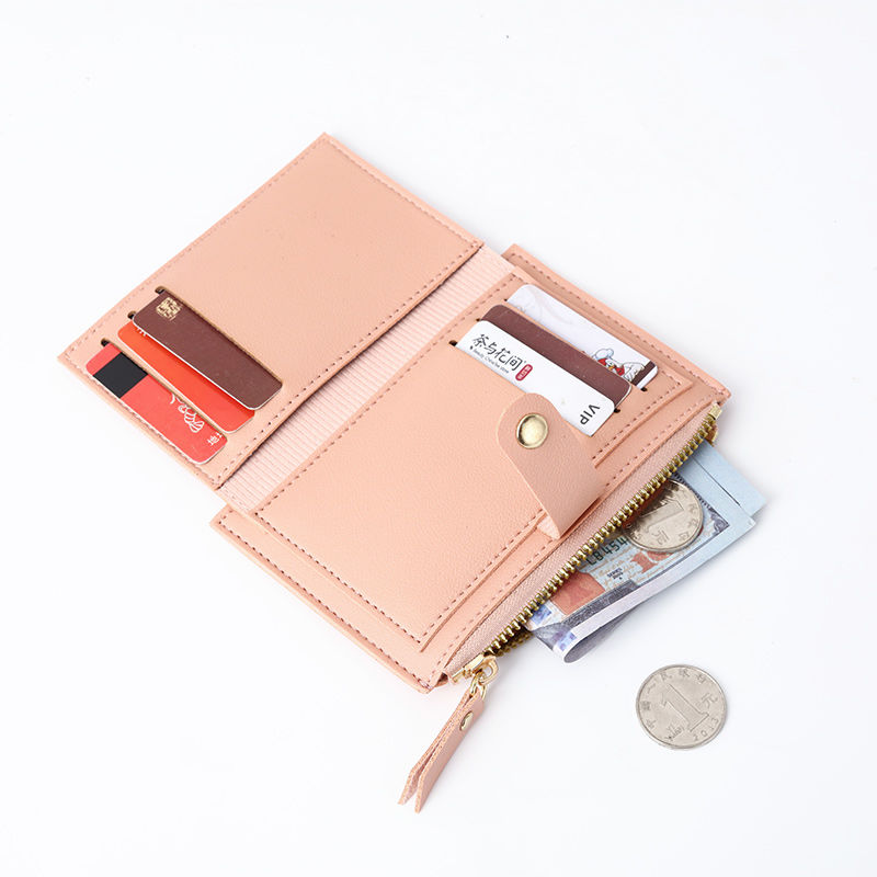 Ultra-thin short wallet for women, simple and fashionable Korean card holder, zipper buckle small wallet, high school student coin bag