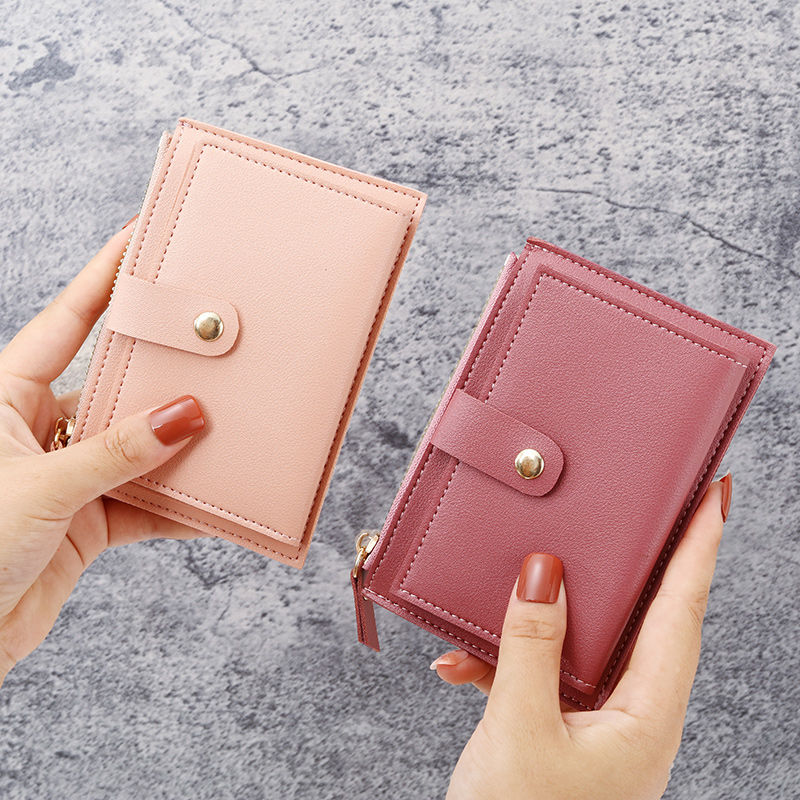 Ultra-thin short wallet for women, simple and fashionable Korean card holder, zipper buckle small wallet, high school student coin bag