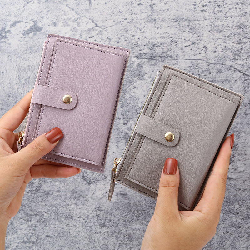 Ultra-thin short wallet for women, simple and fashionable Korean card holder, zipper buckle small wallet, high school student coin bag