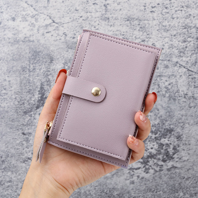 Ultra-thin short wallet for women, simple and fashionable Korean card holder, zipper buckle small wallet, high school student coin bag