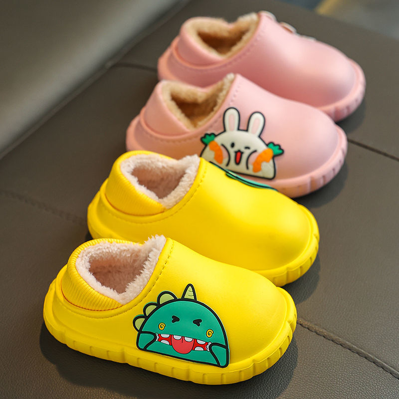 Winter baby cotton shoes bag with boys and girls parent-child waterproof EVA plus velvet warm 1-3 years old 2 children cotton slippers