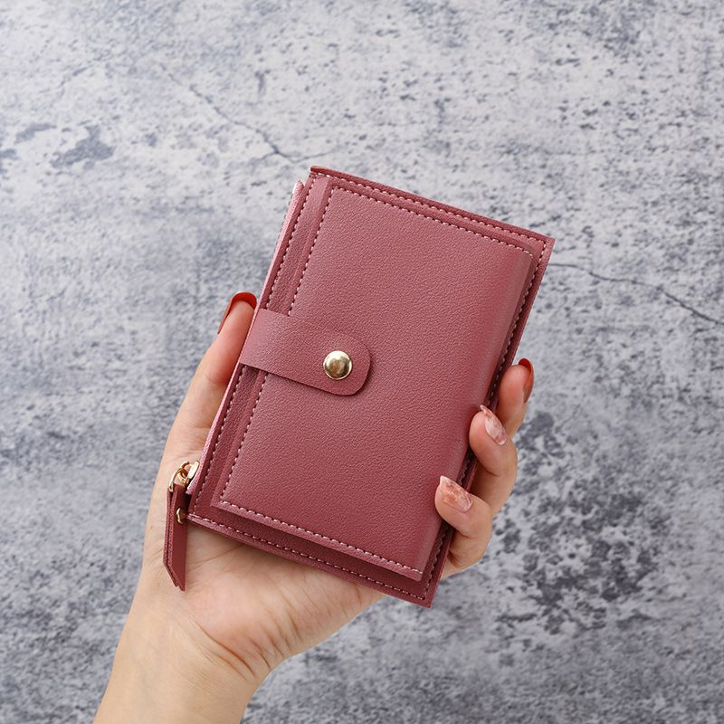 Ultra-thin short wallet for women, simple and fashionable Korean card holder, zipper buckle small wallet, high school student coin bag