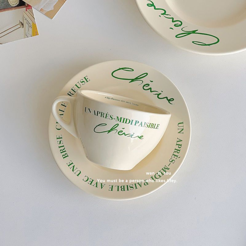 韩国ins风咖啡杯碟套装高颜值早餐杯马克杯甜点陶瓷餐具水果盘子