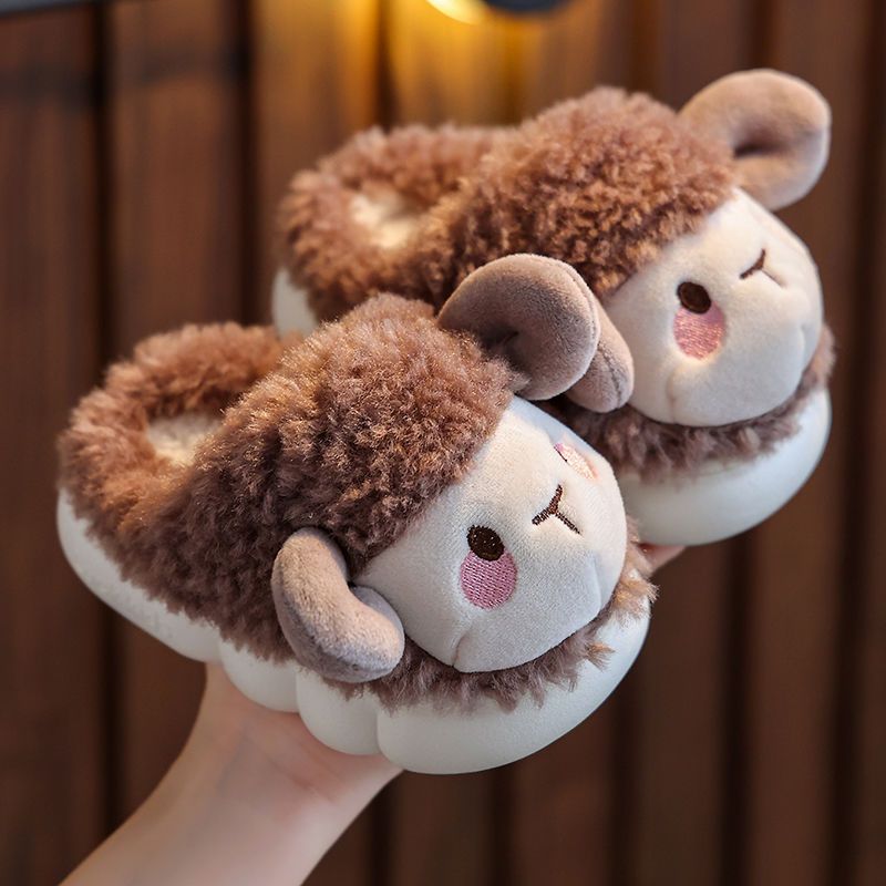 Children's cotton slippers winter boys and girls add velvet to keep warm and non-slip small and medium-sized children's baby bag and home children's cotton slippers