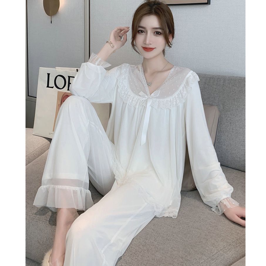 Modal pajamas women's spring and autumn princess wind ice silk long-sleeved autumn and winter style Internet celebrity style home clothes two-piece suit