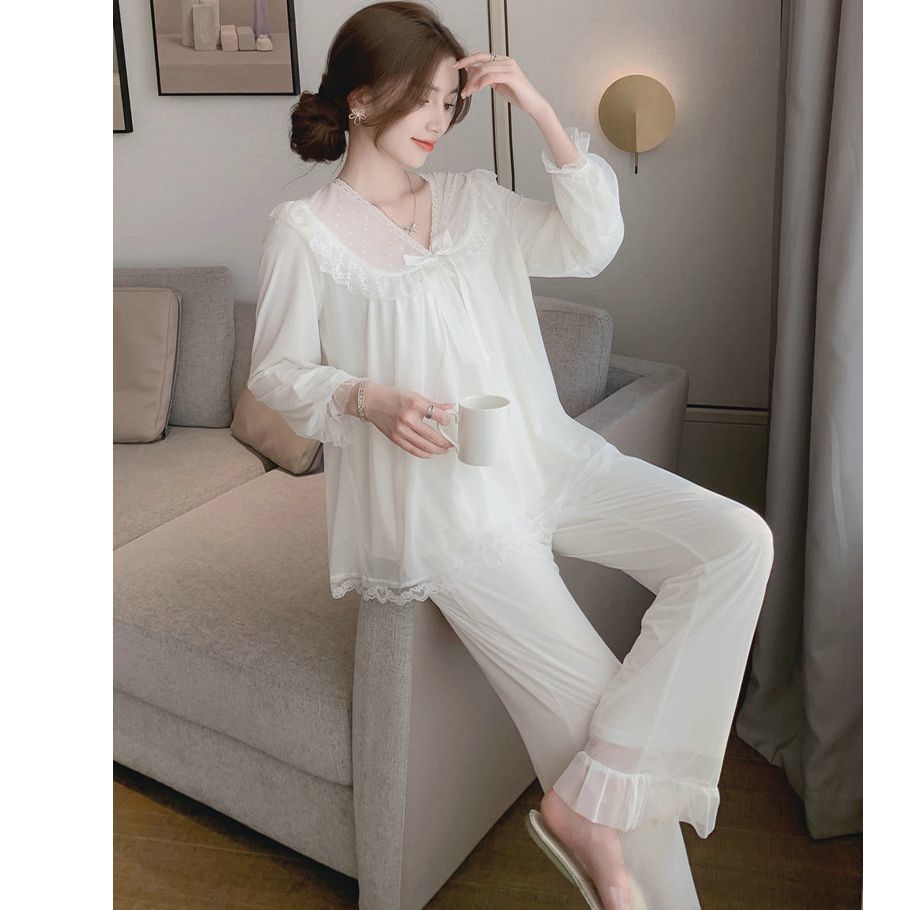Modal pajamas women's spring and autumn princess wind ice silk long-sleeved autumn and winter style Internet celebrity style home clothes two-piece suit