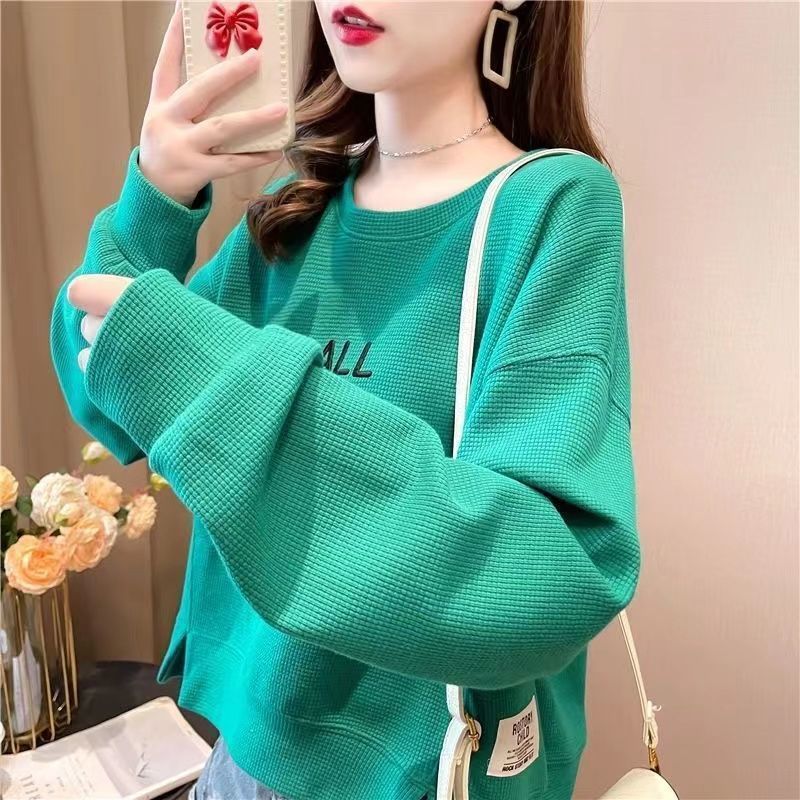 Sweater women plus velvet thickened autumn and winter new Korean version of the ins tide embroidery letters loose short coat jacket