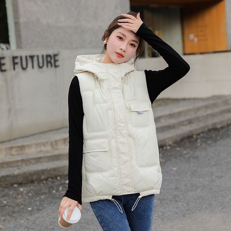Korean version of the wash-free shiny down cotton vest female  winter thickened hooded short waistcoat vest vest jacket