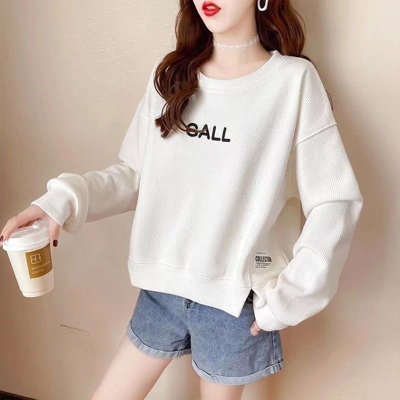 Sweater women plus velvet thickened autumn and winter new Korean version of the ins tide embroidery letters loose short coat jacket