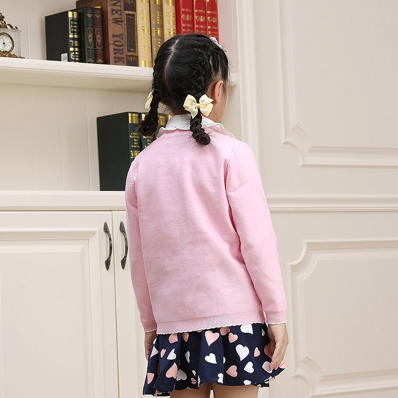 Children's clothing girls spring spring sweater new pink knitted cardigan jacket