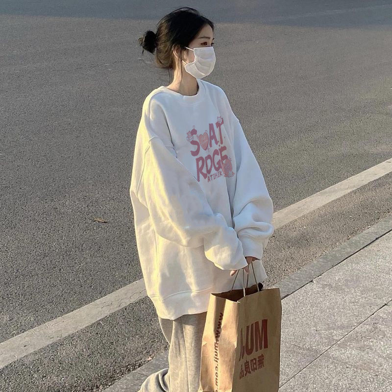 oversize寬鬆衛衣女春秋款外穿長袖垂墜感慵懶風學生白色入秋上衣