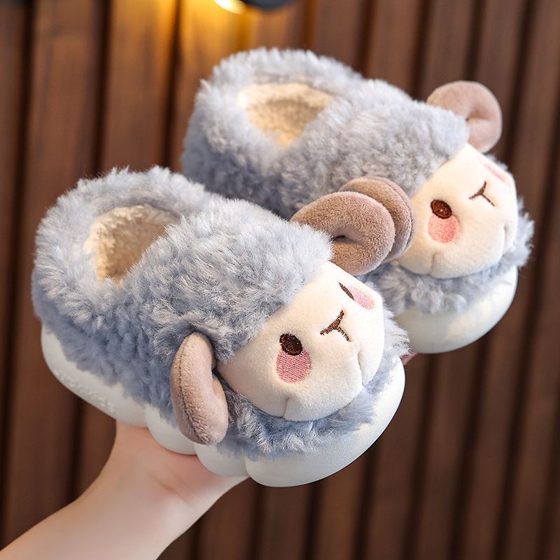 Children's bag with cotton slippers winter home warm non-slip boys and girls infants 1-3 years old 2 baby plus velvet cotton shoes