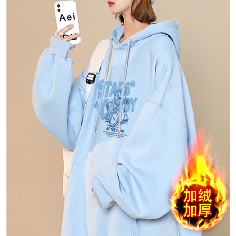 美式hiphop連帽衛衣女秋冬季200斤大碼胖mm慵懶風bf加絨加厚外套