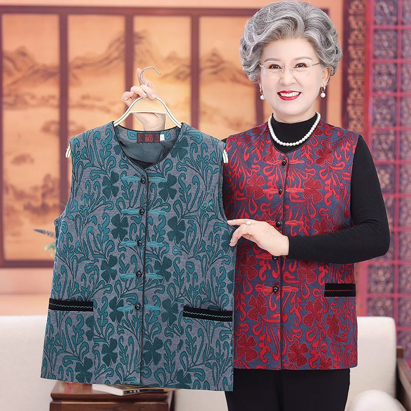 Grandma Spring and Autumn Wear Vest Jacket Elderly Women Outerwear Large Size Vest Shoulder Vest Old Lady Warm Vest