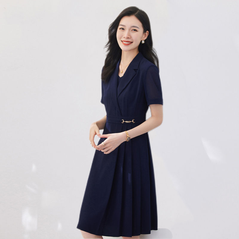 High-end suit skirt women's long-sleeved 2022 autumn and winter new outer suit dress mid-length splicing fake two pieces