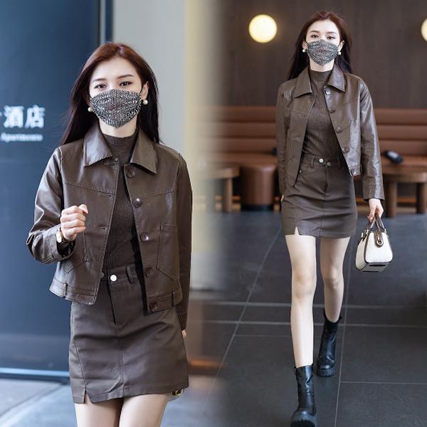 Douyin same fashion pu leather jacket female short style 2023 spring new leather jacket Korean version slim small coat