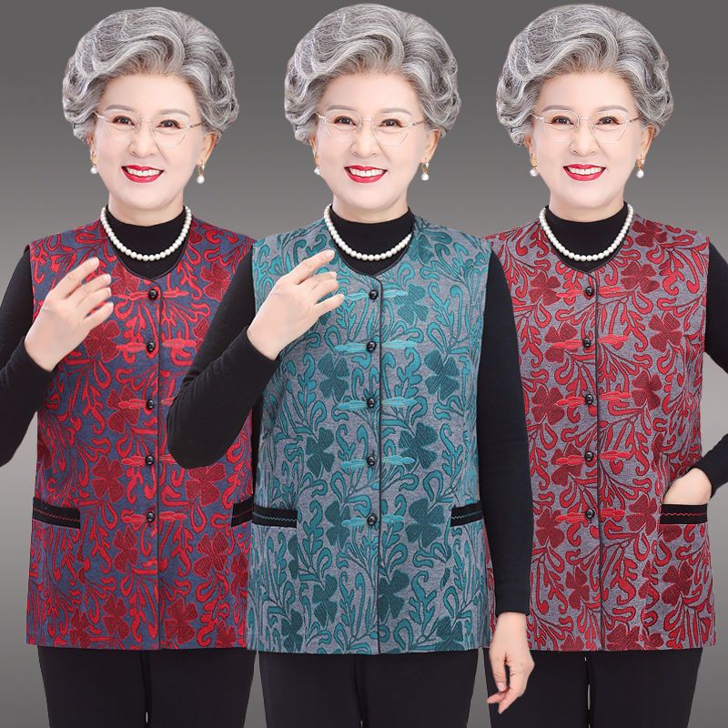 Grandma Spring and Autumn Wear Vest Jacket Elderly Women Outerwear Large Size Vest Shoulder Vest Old Lady Warm Vest
