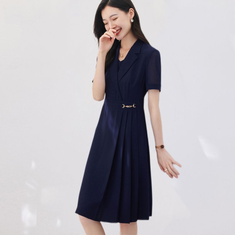High-end suit skirt women's long-sleeved 2022 autumn and winter new outer suit dress mid-length splicing fake two pieces