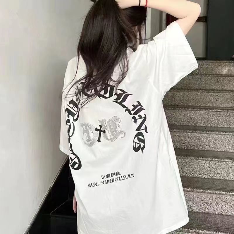 100%純棉短袖T恤女夏新潮流印花寬鬆韓版百搭設計感小眾休閒上衣