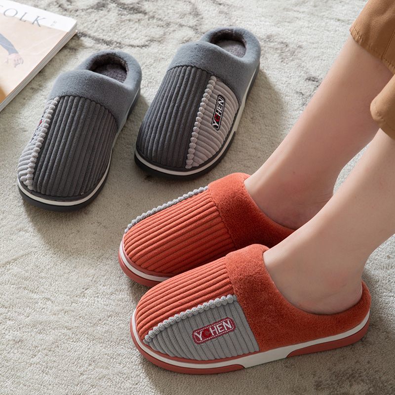 Spring men's and women's cotton slippers women's indoor and outdoor non-slip wear-resistant soft bottom warm and comfortable household couple Baotou cotton slippers