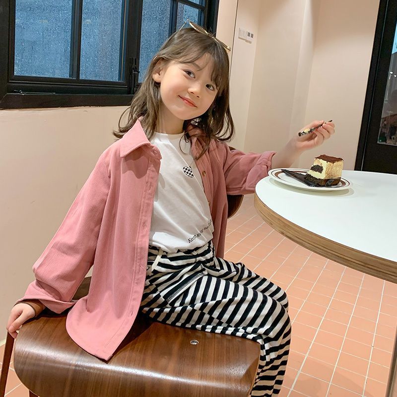 Children's clothing girls autumn spring and autumn 100% princess wind corduroy shirt autumn thickened long-sleeved outer shirt jacket