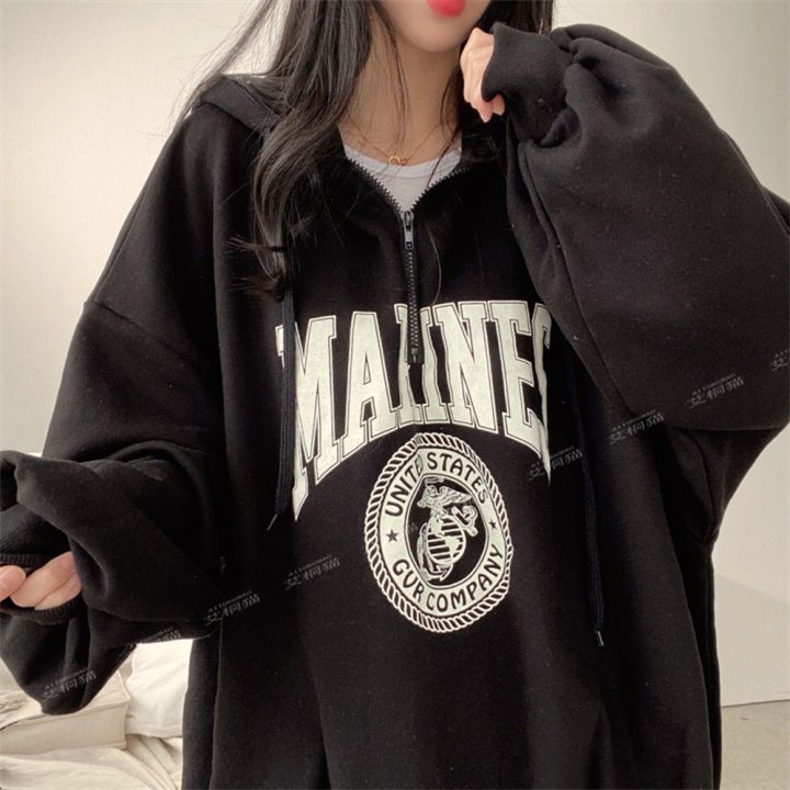 100% High end Zipper Hoodie Women's Spring and Autumn Thin Style Street Sports Loose Oversize Cotton Cute Sweet_voghion.com