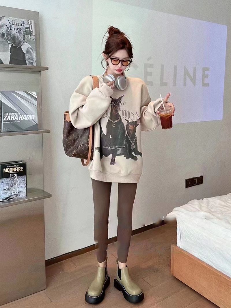吉兔狗 纯棉杜宾狗卫衣印花圆领套头韩版宽松卫衣女秋冬款慵懒风