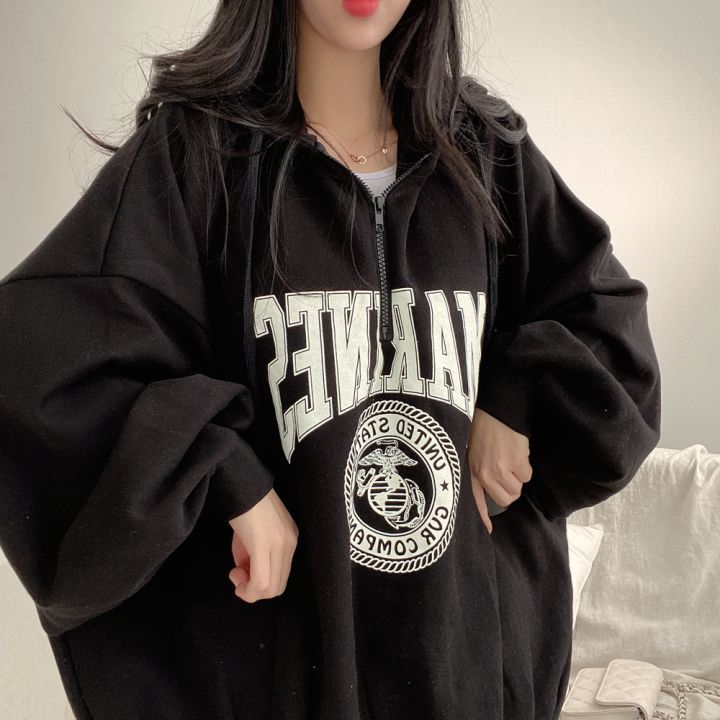 100% High end Zipper Hoodie Women's Spring and Autumn Thin Style Street Sports Loose Oversize Cotton Cute Sweet_voghion.com