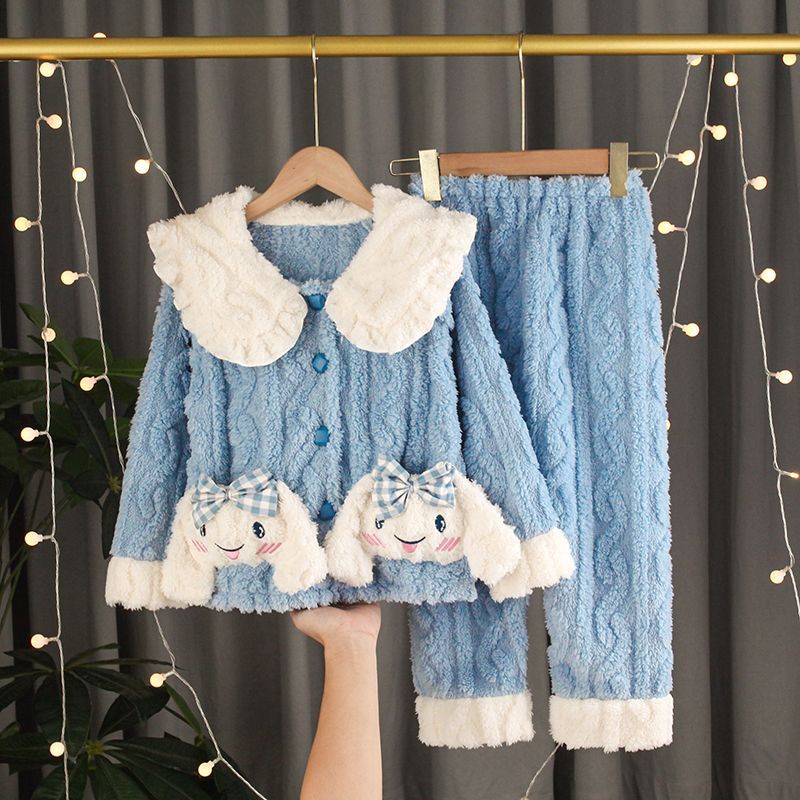 冬季儿童睡衣加绒加厚法兰绒可爱宝宝女童中大童珊瑚绒套装家居服