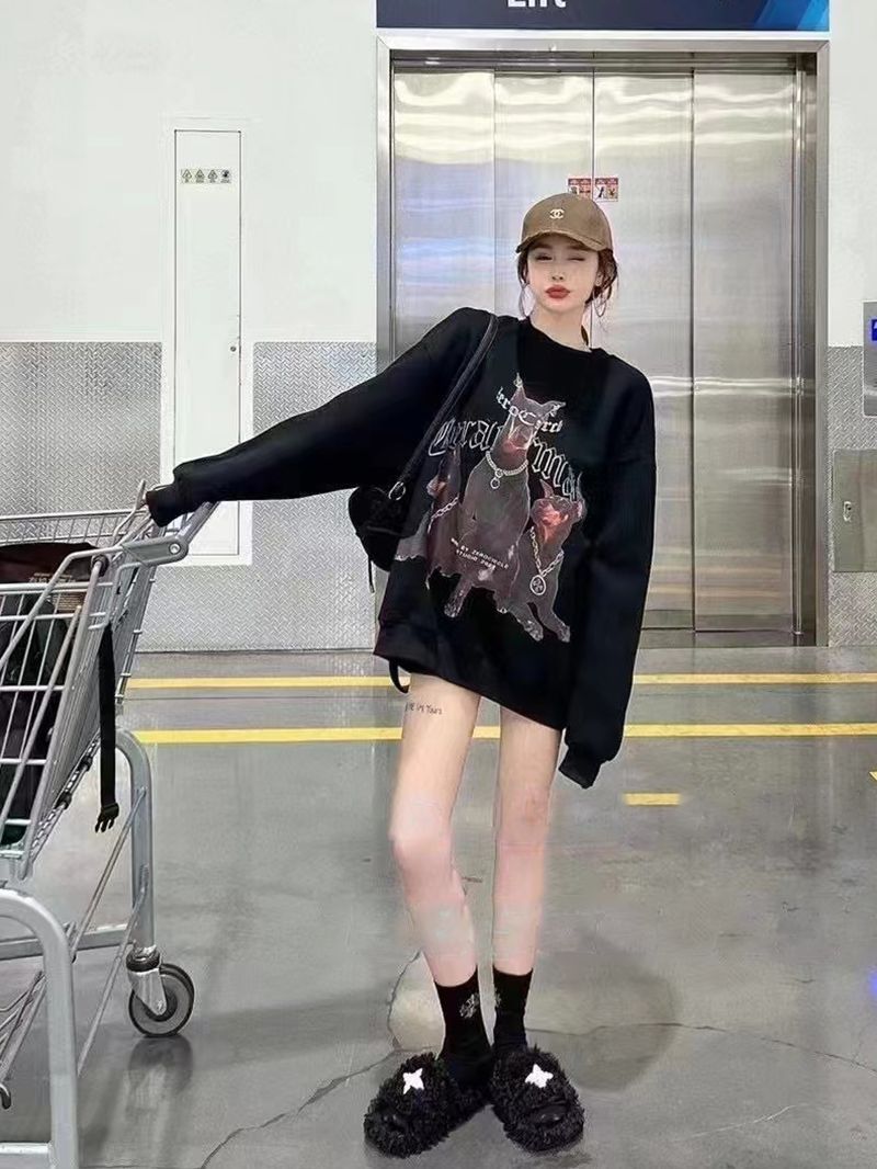 吉兔狗 纯棉杜宾狗卫衣印花圆领套头韩版宽松卫衣女秋冬款慵懒风