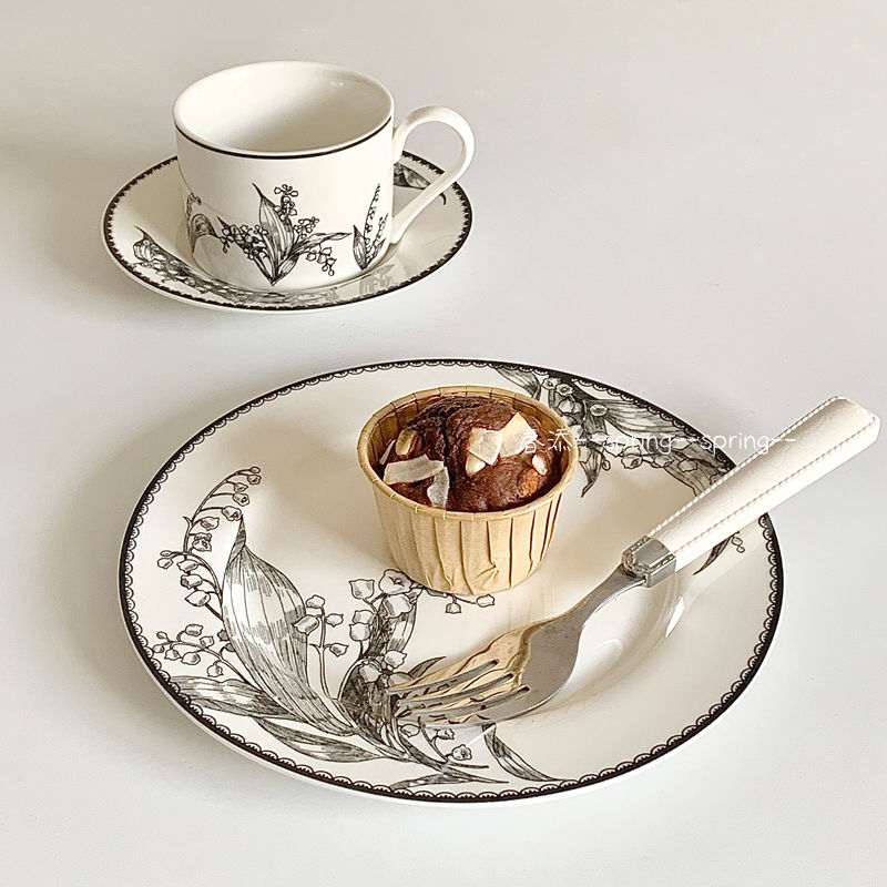 春添-复古铃兰花咖啡杯陶瓷高级感ins风带勺子套装设计感小众家用