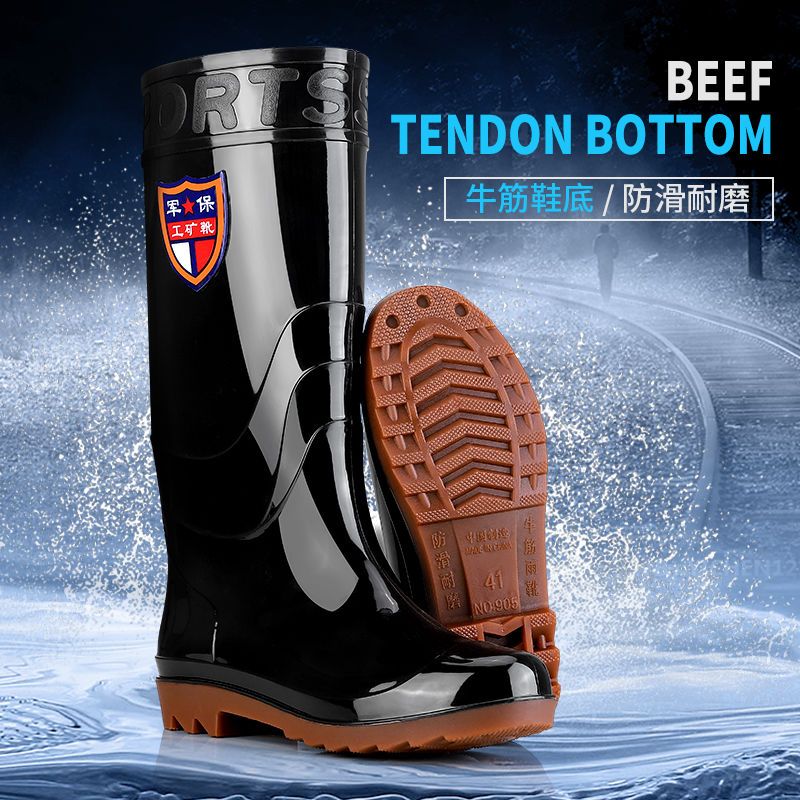 Genuine men's high-tube rain boots thick-soled wear-resistant mid-tube rain boots waterproof non-slip construction site rain boots water shoes short summer