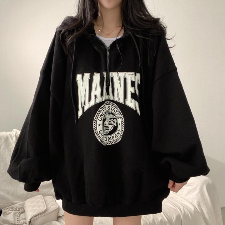 100% High end Zipper Hoodie Women's Spring and Autumn Thin Style Street Sports Loose Oversize Cotton Cute Sweet_voghion.com