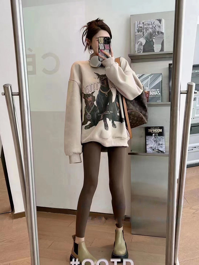 吉兔狗 纯棉杜宾狗卫衣印花圆领套头韩版宽松卫衣女秋冬款慵懒风