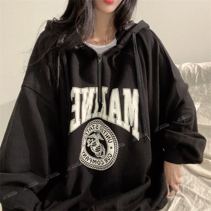 100% High end Zipper Hoodie Women's Spring and Autumn Thin Style Street Sports Loose Oversize Cotton Cute Sweet_voghion.com