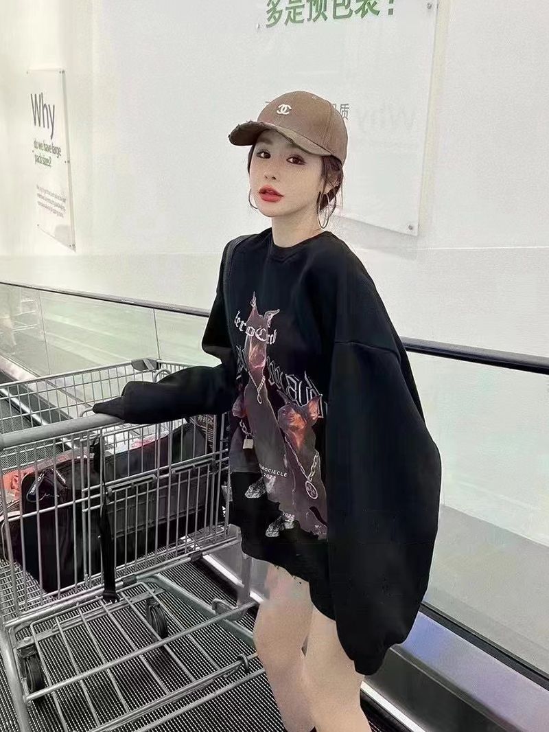 吉兔狗 纯棉杜宾狗卫衣印花圆领套头韩版宽松卫衣女秋冬款慵懒风