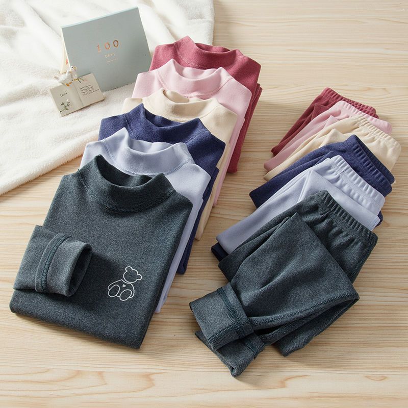 Children's non-marking thermal underwear suit boys and girls mid-collar long johns long johns middle-aged children's home clothes baby winter bottoming shirt