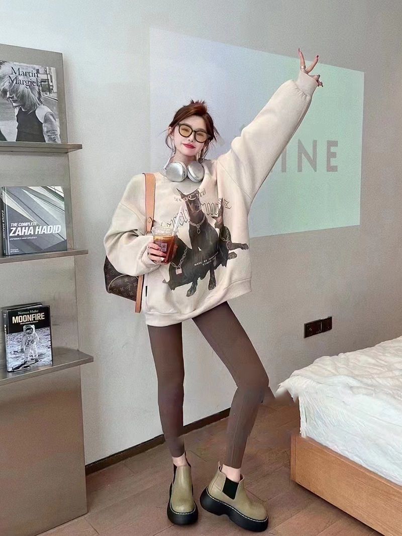 吉兔狗 纯棉杜宾狗卫衣印花圆领套头韩版宽松卫衣女秋冬款慵懒风