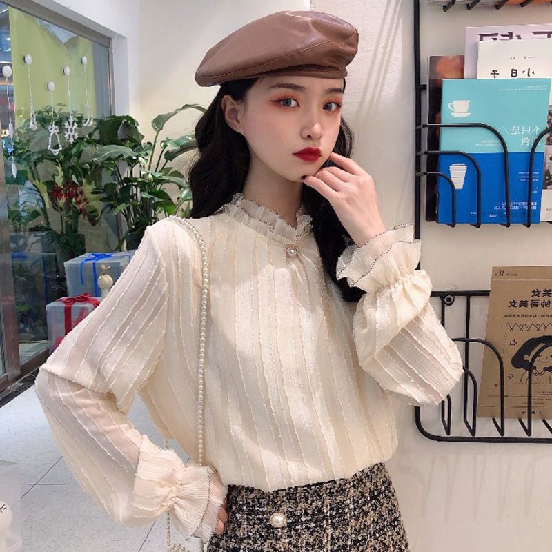 雪紡打底衫春秋季女裝純色長袖T恤衫新款修身顯瘦百搭洋氣上衣潮