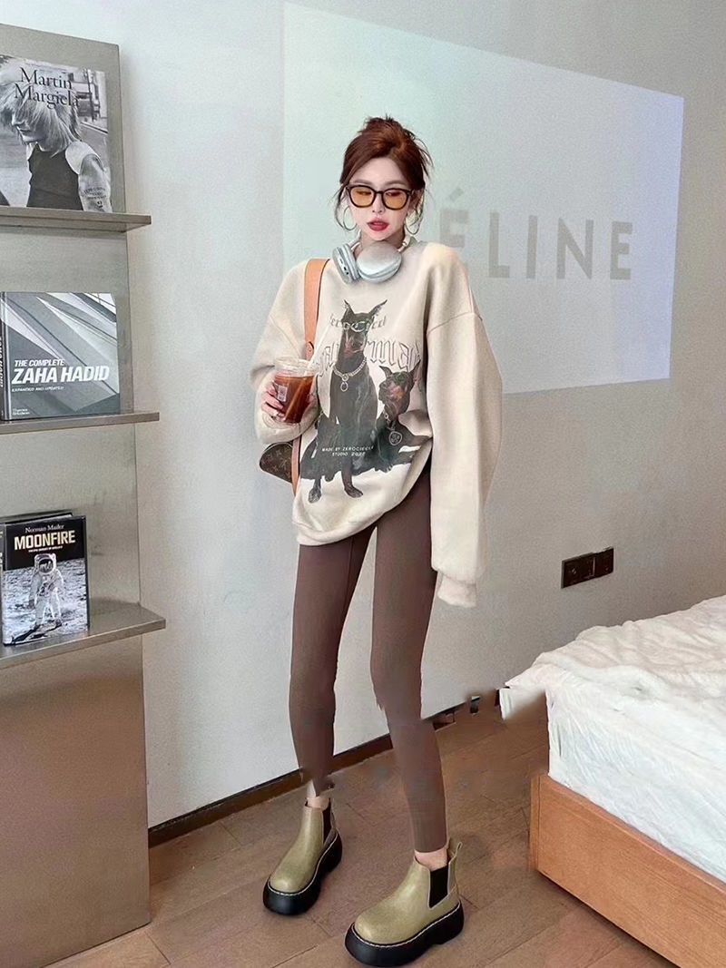 吉兔狗 纯棉杜宾狗卫衣印花圆领套头韩版宽松卫衣女秋冬款慵懒风
