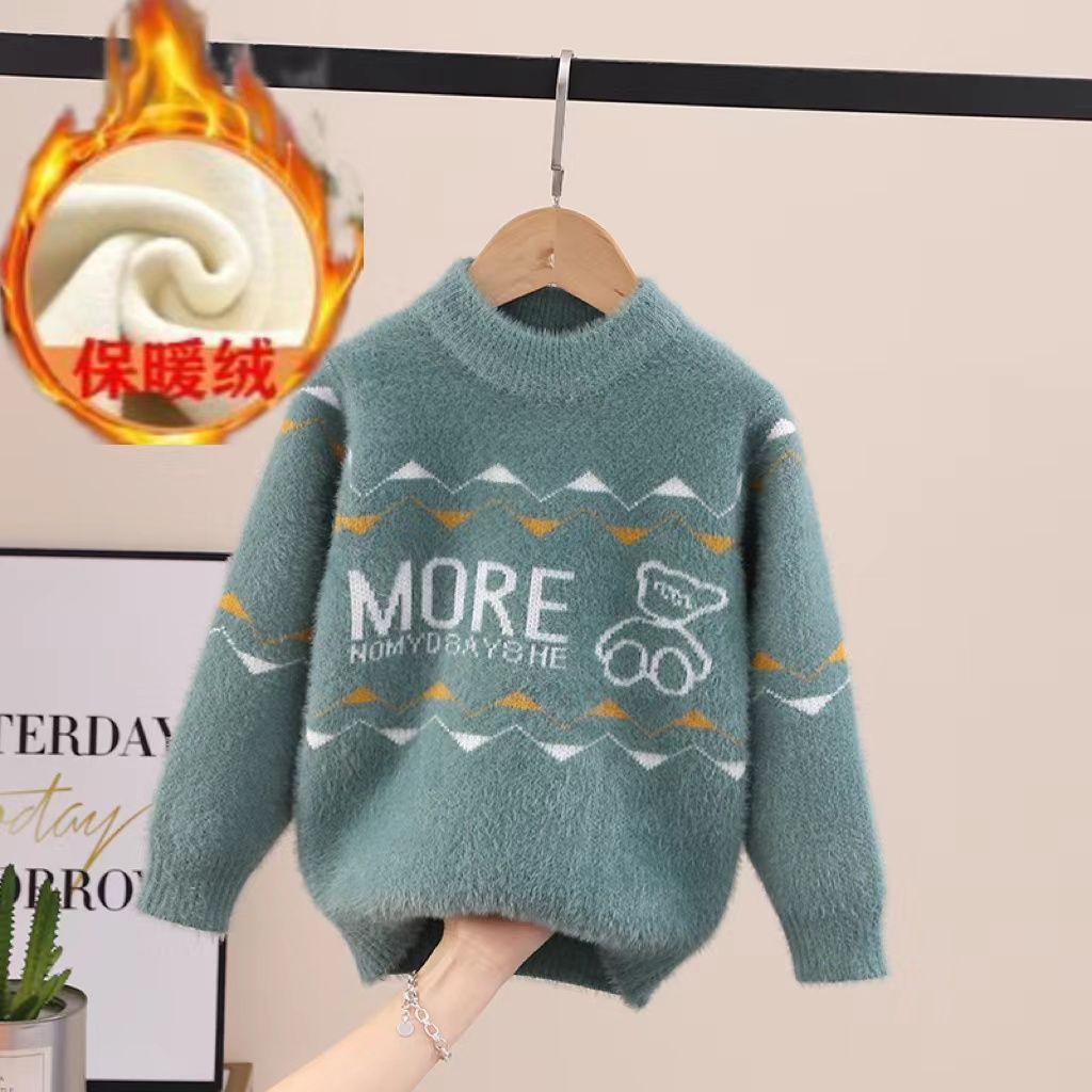 男童毛衣套头针织加绒加厚圆领水貂绒秋冬新款男孩中小童上衣百搭