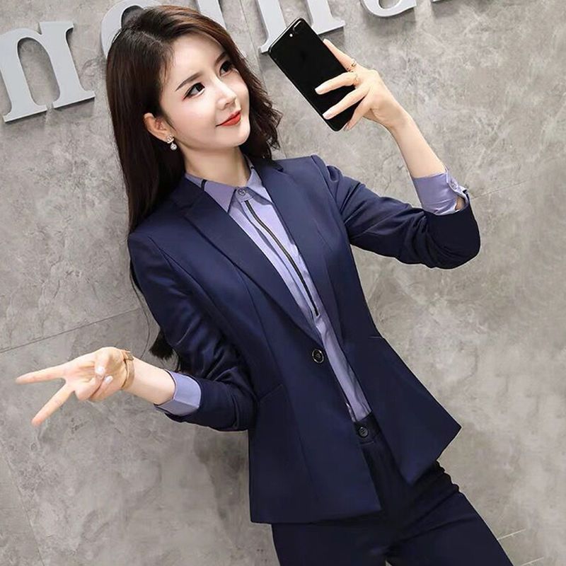 時尚職業裝套裝女秋冬商務正裝酒店工作服工裝西服三件套西服